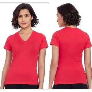 Nike Dri Fit‎ V Neck Athletic T Shirt Womens M Pink Workout Stretchy Running Tee